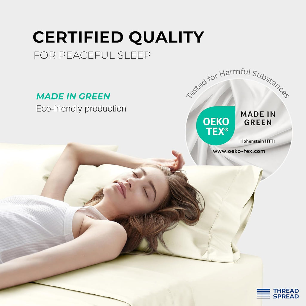 THREAD SPREAD 100% Egyptian Cotton Queen Sheets Set - 1200 Series Plush Collection Luxury Egyptian Cotton Sheets Queen Size Deep Pocket (4 PC, Ivory), Soft, Cooling, Sateen Weave Sheet Set