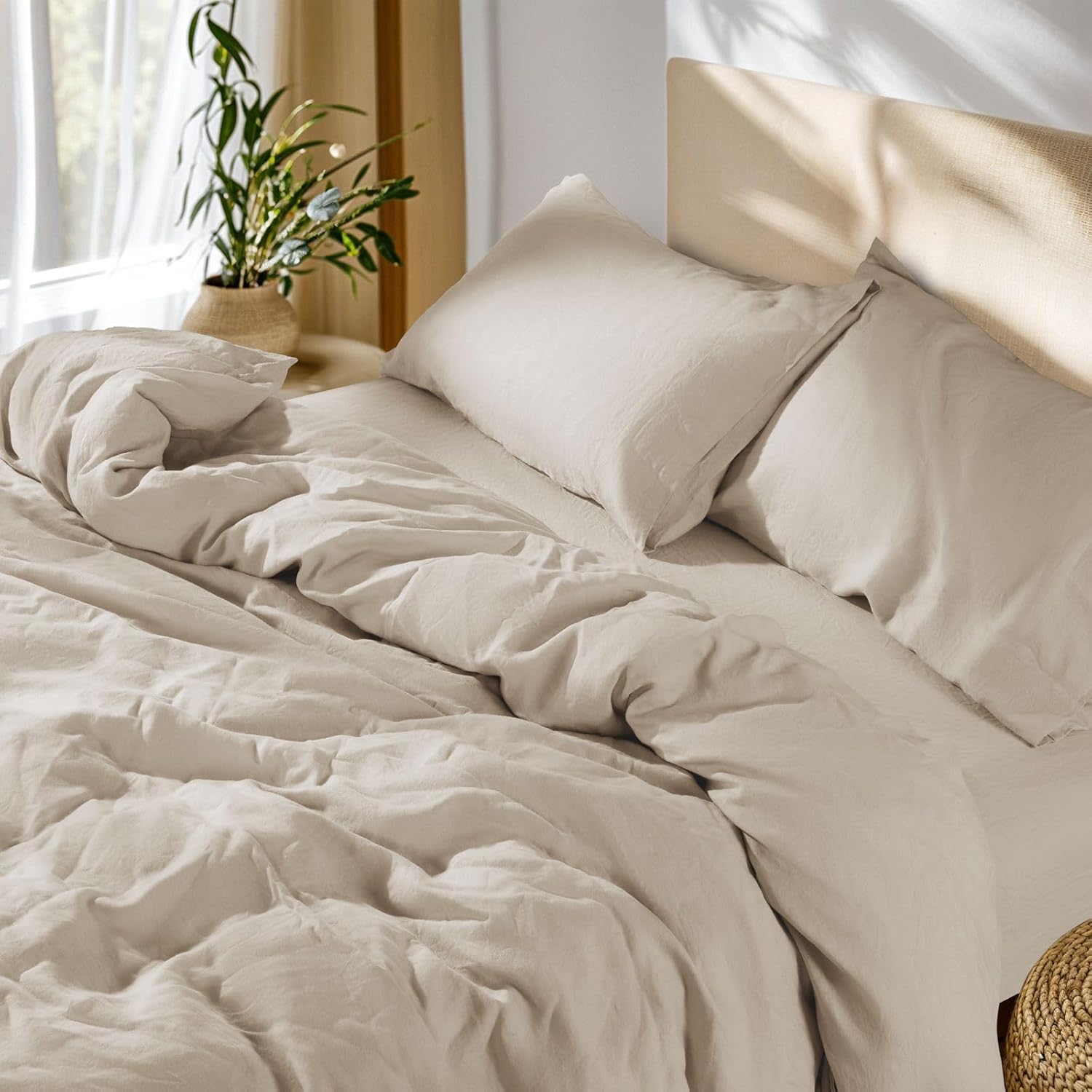 SONORO KATE 100% French Linen Duvet Cover, Soft Breathable for Hot Sleepers, Moisture Wicking & Durable Cover Set - Zipper Closure & 4 Corner Ties Duvet Covers 3 Piece (Linen,Cal King)