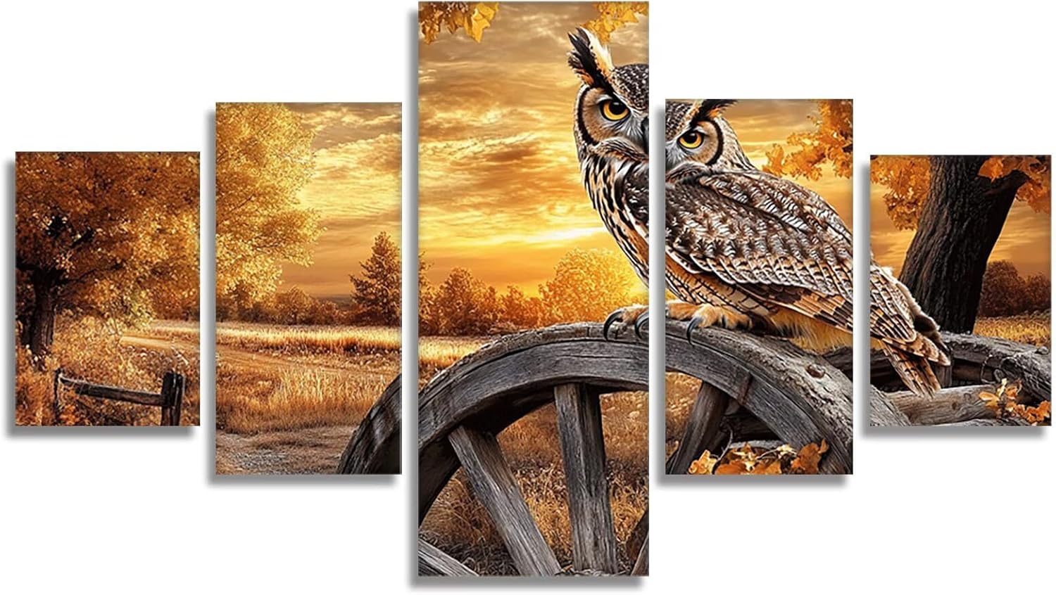 Owl Diamond Art 5 Piece Diamond Painting Landscape 5D DIY Full Round Drill Dimond Art Paintings Rhinestones Crafts for Adults Gem Painting for Home Decor, Large Artwork for Wall 48 x 100 Inch,Model135