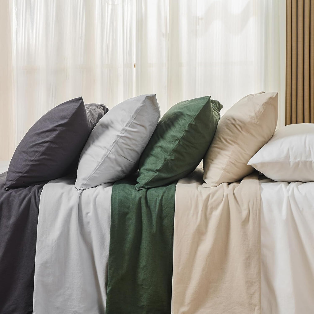 MEISHANG 100% French Pure Linen Sheets Queen Size - Bed Sheets 4 Piece Sets, Soft Durable Flax Linen, Anti-Tear Breathable Oeko-Tex Certified with 16' Deep Pocket (Brown)