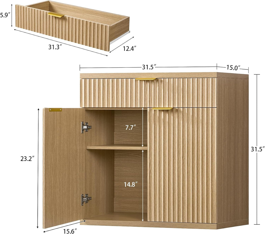 TEENFON Fluted Buffet Cabinet with Storage, 63' Sideboard Cabinet, Coffee Bar Cabinet with 2 Doors and Adjustable Shelf for Living Room, Kitchen, Entryway, Natural