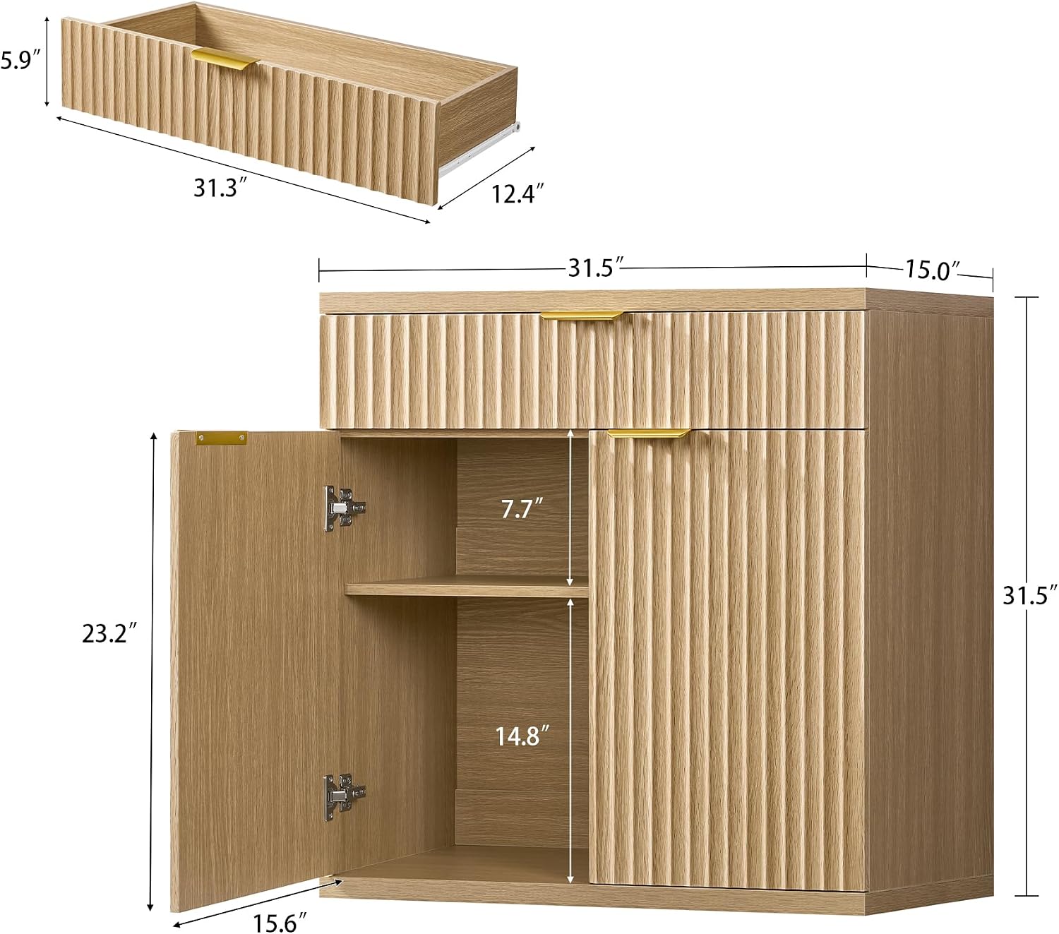 TEENFON Fluted Buffet Cabinet with Storage, 63' Sideboard Cabinet, Coffee Bar Cabinet with 2 Doors and Adjustable Shelf for Living Room, Kitchen, Entryway, Natural