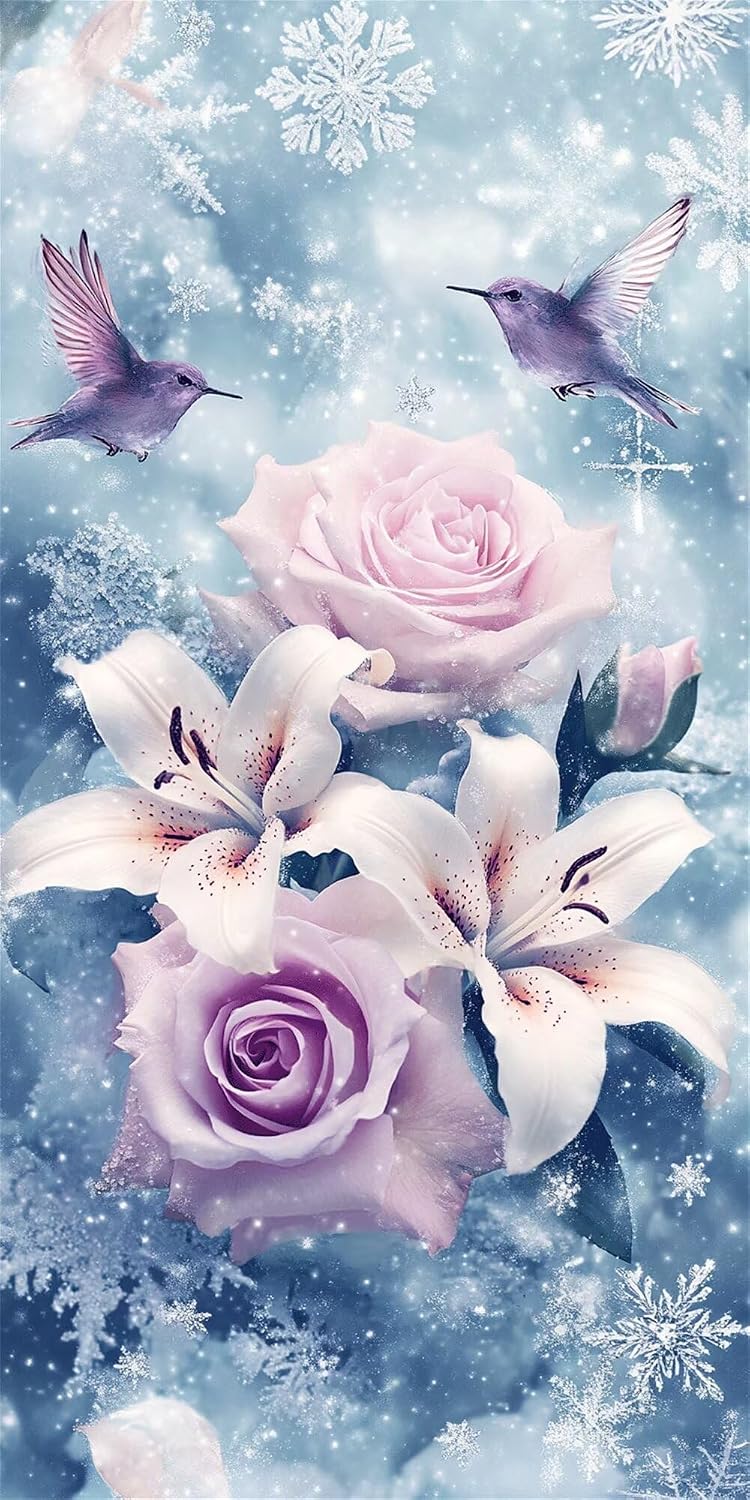 Diamond Art Kits for Adults Snow Diamond Painting Kits, 5D DIY Square Flower Full Drill Dimond Art Paintings Crystal Rhinestones Crafts for Adults for Home Wall Decor, Large Size 36 x 72 Inch,Model894