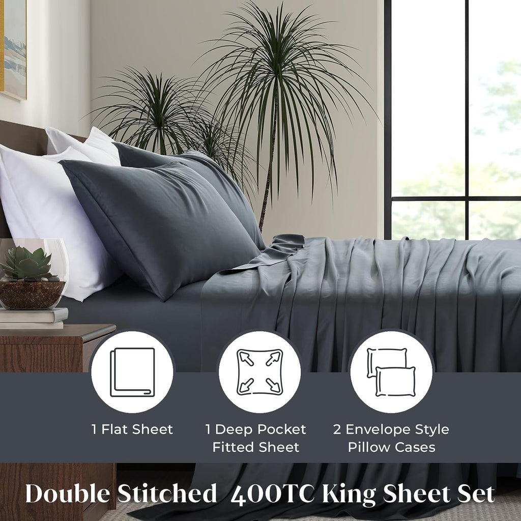 Luxury Bamboo Market | King Size Bed Sheet Set | 100% Viscose Made from Bamboo | Organically Grown | Ultra Soft | Cooling Sheets for Hot Sleepers | 17' Deep Pocket [Charcoal Grey]