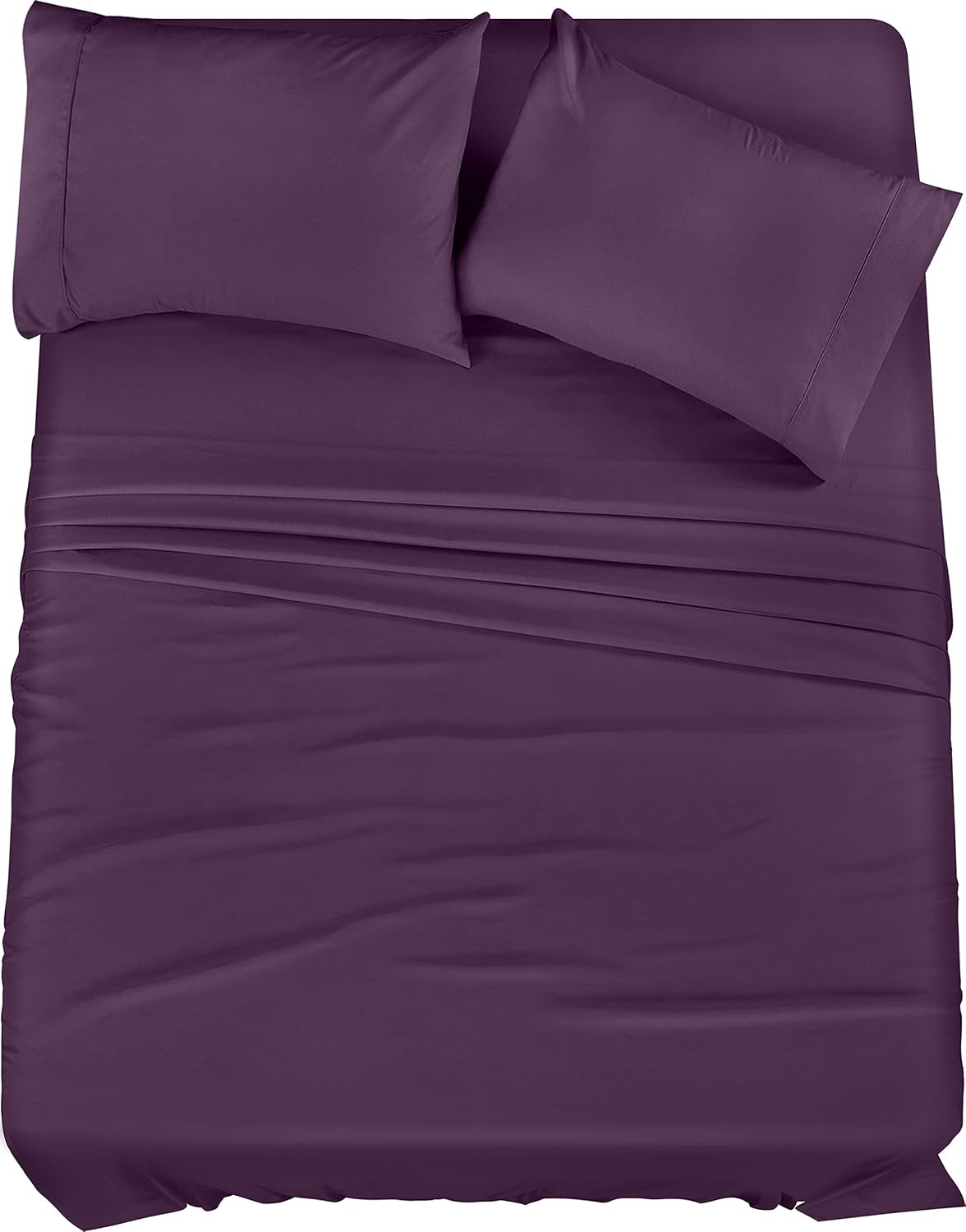 Egyptian Cotton Queen Size Sheet Set, 4Pc Bed Set, Soft & Breathable Percale Weave, Fits 10-12' Deep Pocket, Hotel-Quality 1000 Series Bed Sheets (Solid, Plum)