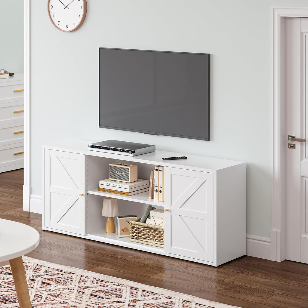 Washsemba Farmhouse - Style 65 - inch Metal TV Stand: Entertainment Center with Locker, Barn - Style Doors, Adjustable Partition. Medieval Modern Media Console Table for Living Room & Bedroom (White)