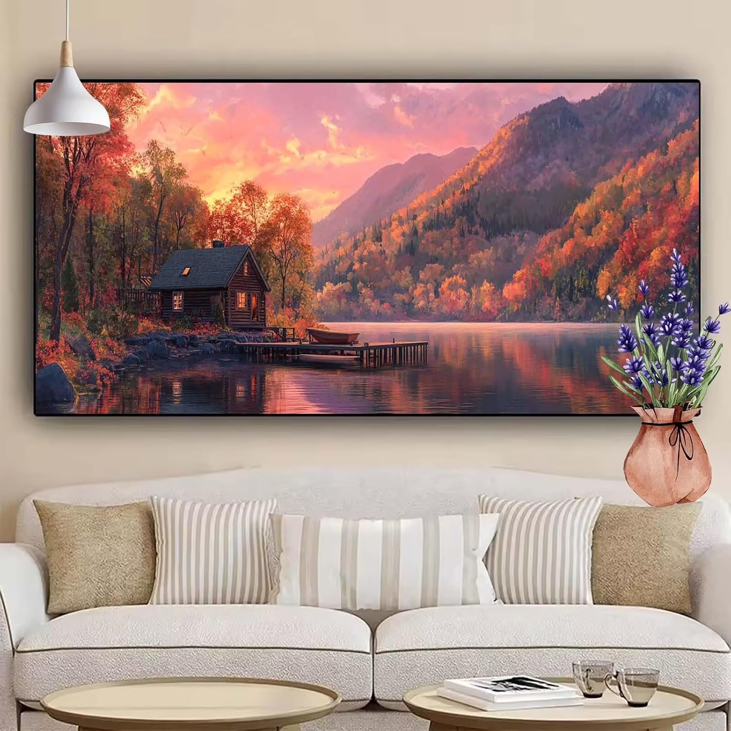Diamond Art Lake, Diamond Painting Landscape Easy Paint by Numbers Kit for Adults, Large Painting 79x39 in Full Drill Dimond Dots Crafts Kits, Hobbies for Women, Aesthetic Home Decor, Women Gifts k-24