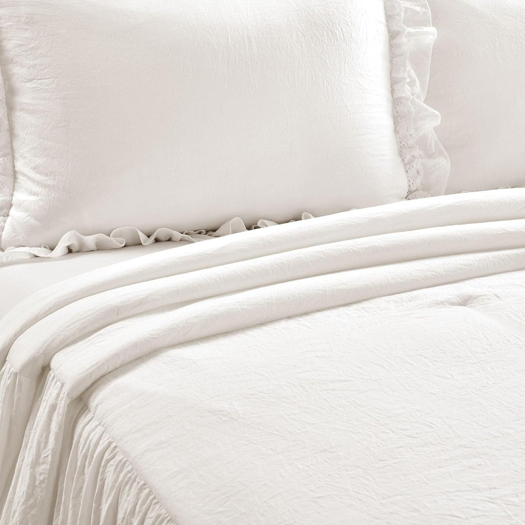 Lush Decor Ella Ruffle Lace Bedspread, 3 Piece Set, Queen, Neutral - Cute Bed Set - Queen Bedding - Beige Bedding - Coquette Decor - Neutral Ruffle Trim - Beige Lace Trim