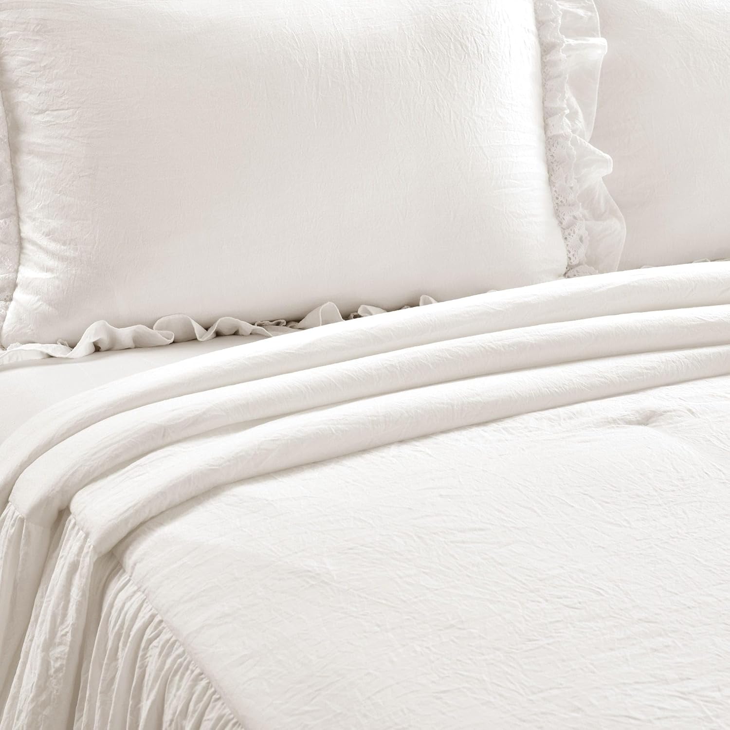 Lush Decor Ella Ruffle Lace Bedspread, 3 Piece Set, Queen, Neutral - Cute Bed Set - Queen Bedding - Beige Bedding - Coquette Decor - Neutral Ruffle Trim - Beige Lace Trim