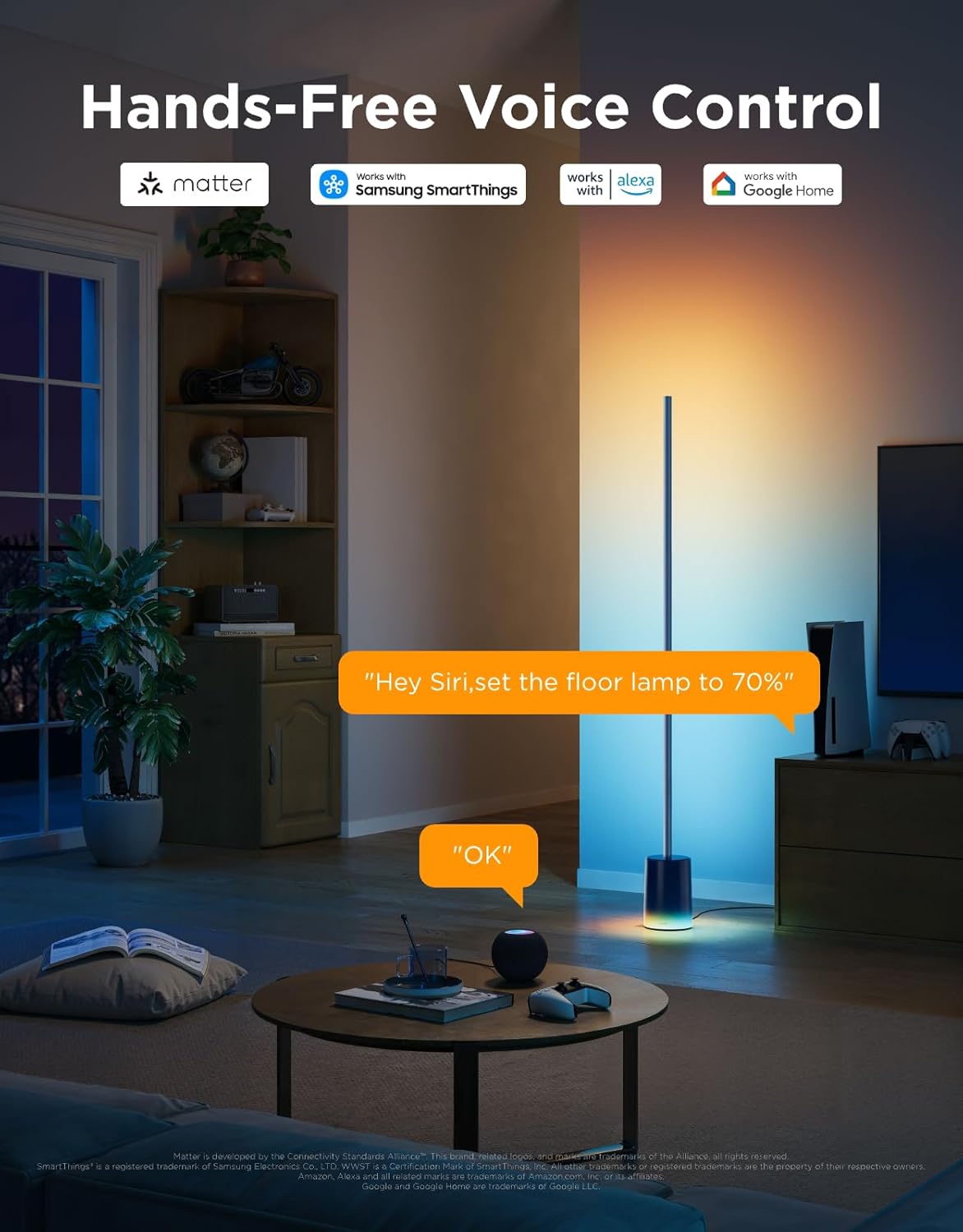 Govee Floor Lamp 2, RGBIC, Warm Cool White LED, Compatible with SmartThings, Matter, Alexa, 1725lm, Music Sync, Scene Modes, Smart Floor Lamp for Living Room, Bedroom, Blue(1 Pack)