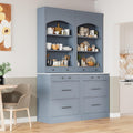 Modern 83.7inch High Kitchen Pantry, Freestanding Tall Kitchen Hutch with Faux Marble Top, Cupboard Cabinet with 5 Storage Drawers and Adjustable Shelf, Wood Storage Cabinet, Set of 2 (Gray-3)