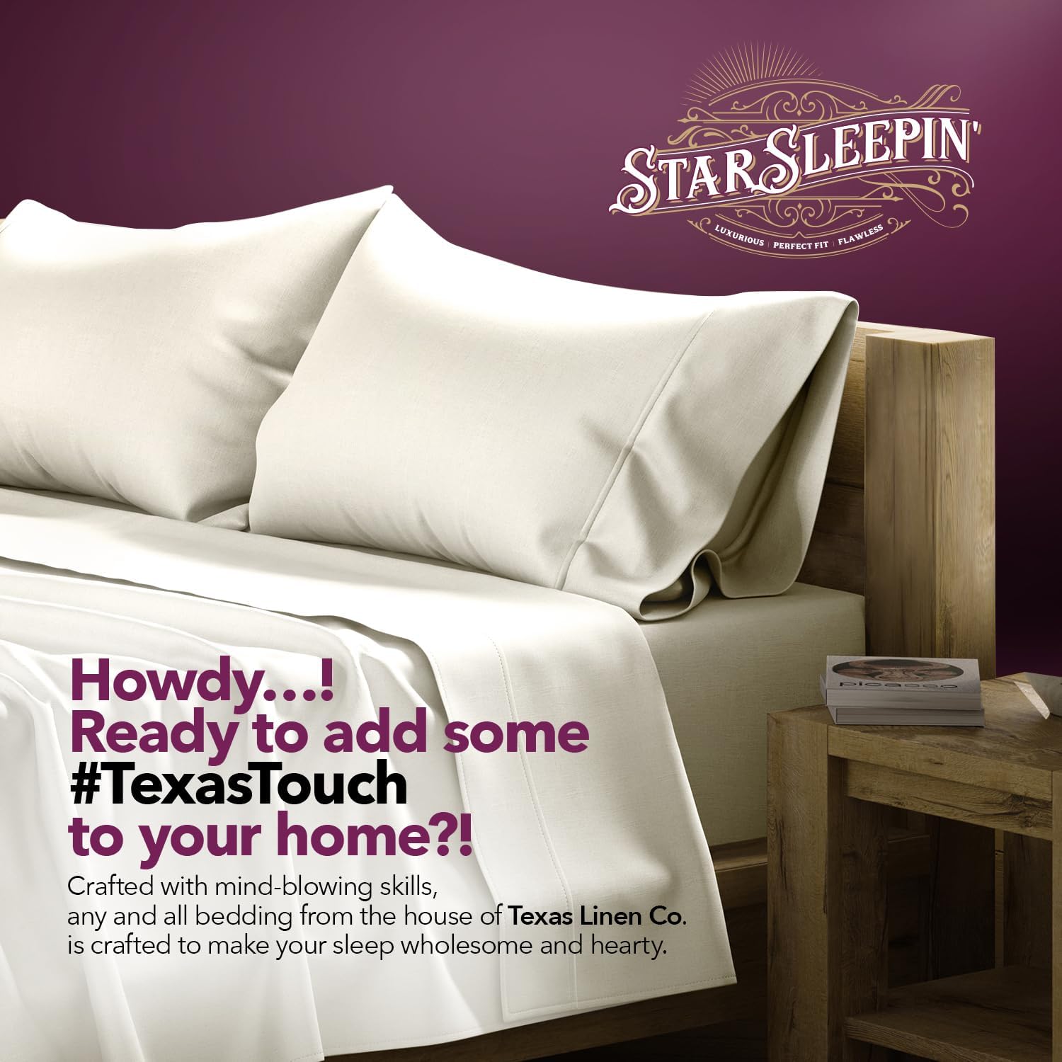 TEXAS LINEN CO. 100% Egyptian Cotton Queen Sheets Set - Luxury 1200 Series Star Sleepin' Collection Egyptian Cotton Sheets Queen Size (4 PC, Ivory), 17' Deep Pocket, Cooling Sateen Hotel Bedding Set