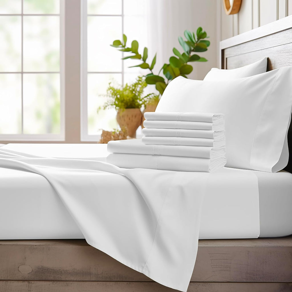 Bamboo Bay 6 Piece Queen Size Sheet Set, 100% Viscose Made from Bamboo, Breathable, Ultra Soft Cooling Bed Sheets for Hot Sleepers, Beddings with Deep Pockets Fit 16' Mattress, White