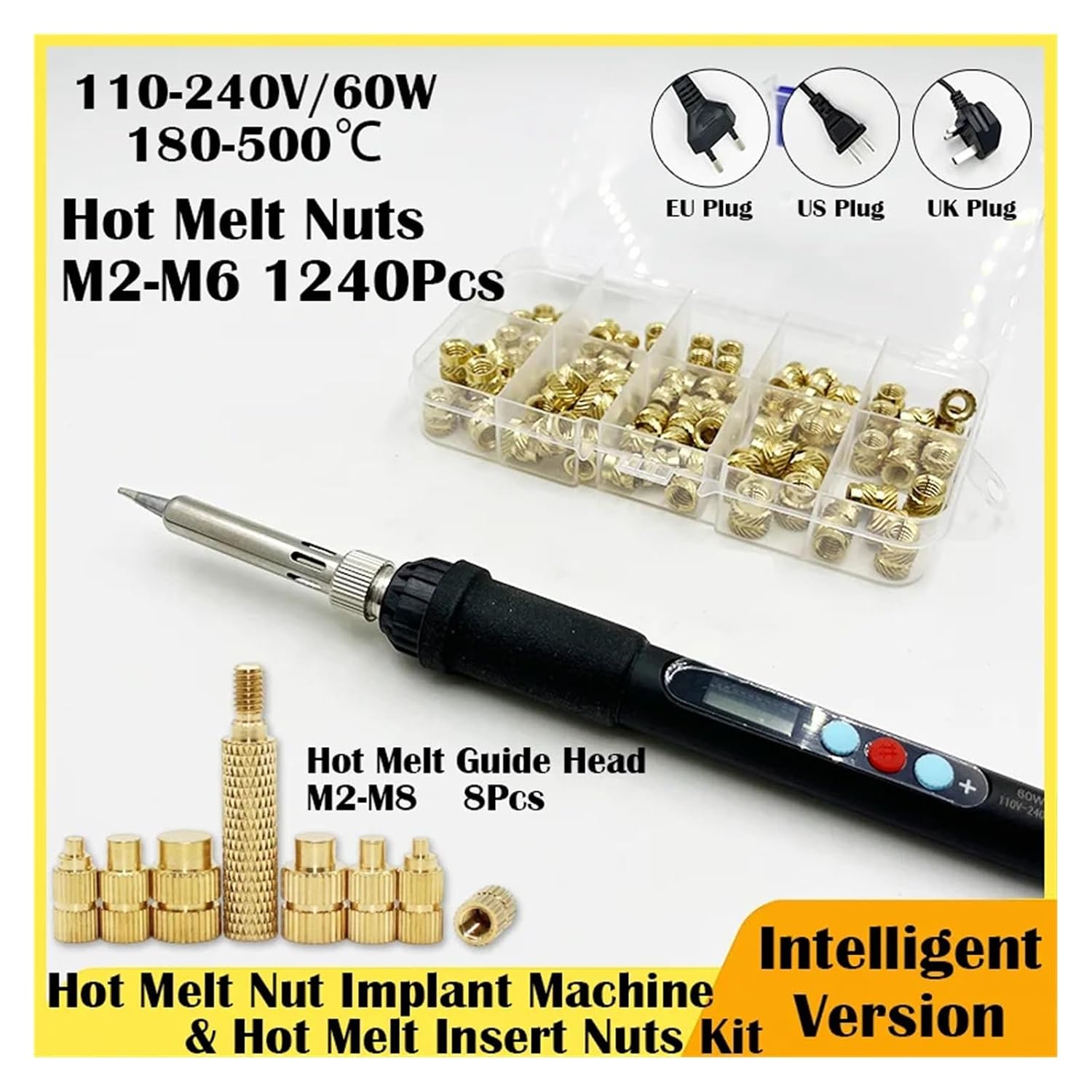 Brass Metric Knurled Nuts，Heat-Set Threaded Insert Implant Machine Copper Nut Thermal Conduction Implant Heat Insertion Tool 3D Printer Plastic(Us All One 99pcs)