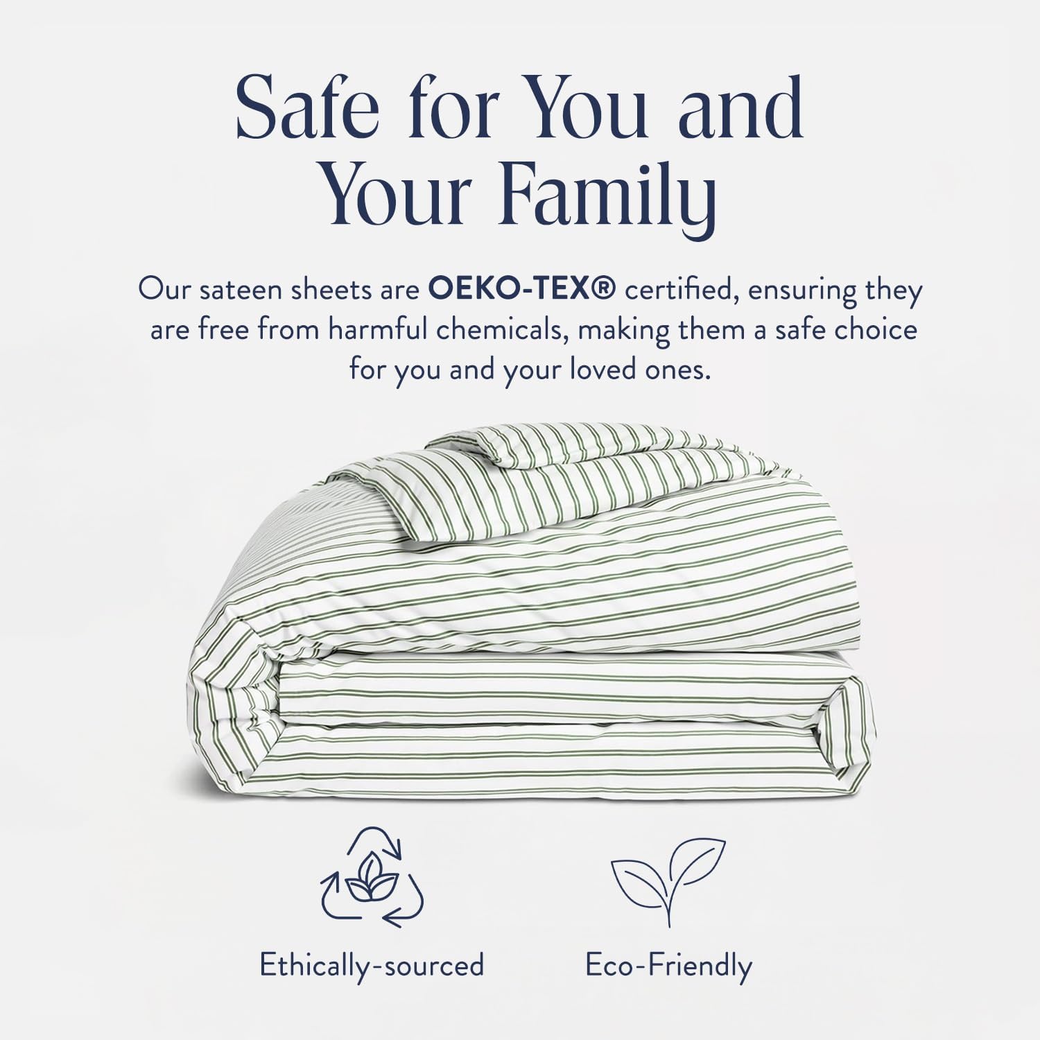 Brooklinen Luxury Sateen Duvet Cover - 100% Cotton, Full/Queen Size in Green Tandem Stripe with Extra-Long Corner Ties and Button Closure - Best Full/Queen Duvet Covers