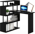 Furinno Classic Desk, 40' Wide L-Shape Gaming Desk, Computer Desk, Writing Desk with 5-Tier S-Shaped Side Shelves for Home Office, Study Room, Dorm, Bedroom, Americano