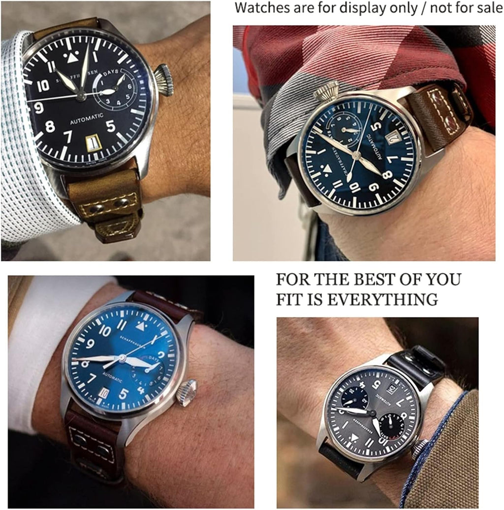 20mm 21mm 22mm Rivet Calfskin Leather Watch Band Fit for IWC Big Pilot IW5009 Spitfire IW3777 Le Petit Prince Mark Strap (Color : Blue, Size 22mm)