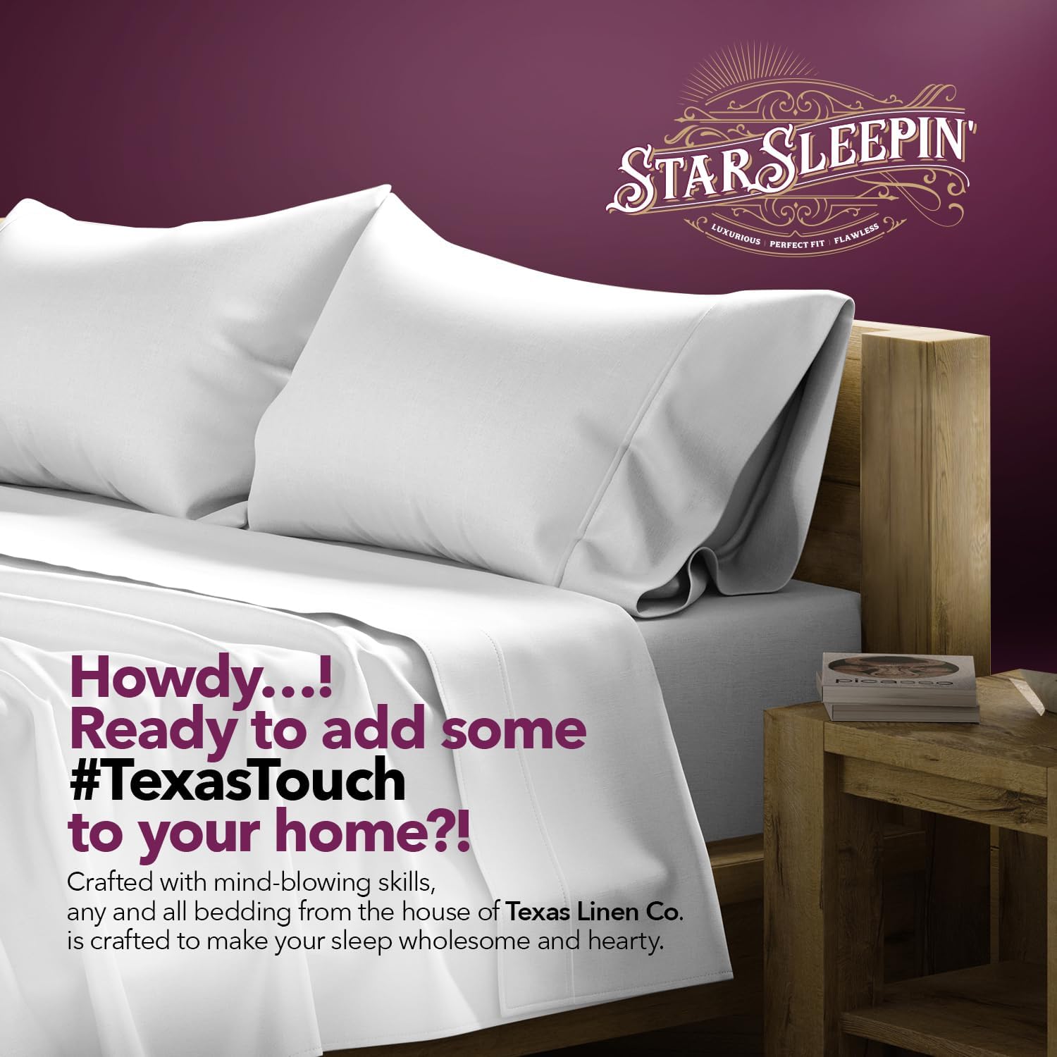 TEXAS LINEN CO. 100% Egyptian Cotton Queen Sheets Set - Luxury 1200 Series Star Sleepin' Collection Egyptian Cotton Sheets Queen Size (4 PC, Light Grey), 17' Deep Pocket, Cooling Hotel Bedding Set