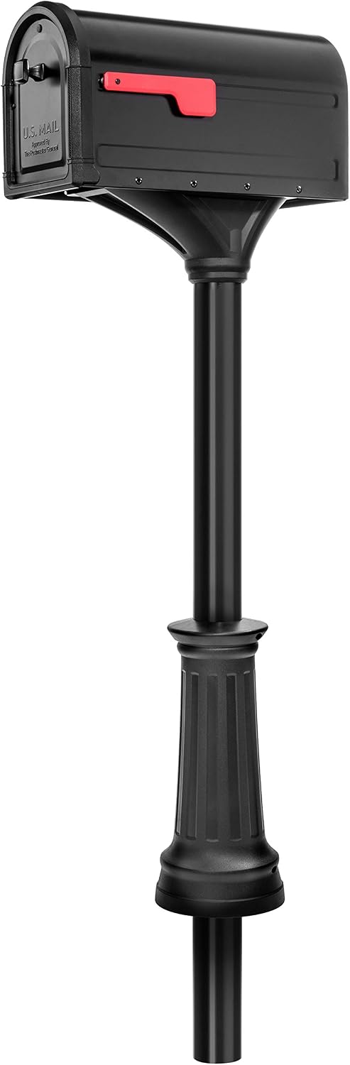 Architectural Mailboxes Roxbury Mailbox and Premium Steel Post Combo with Manhattan Address Plaque, Medium, Black