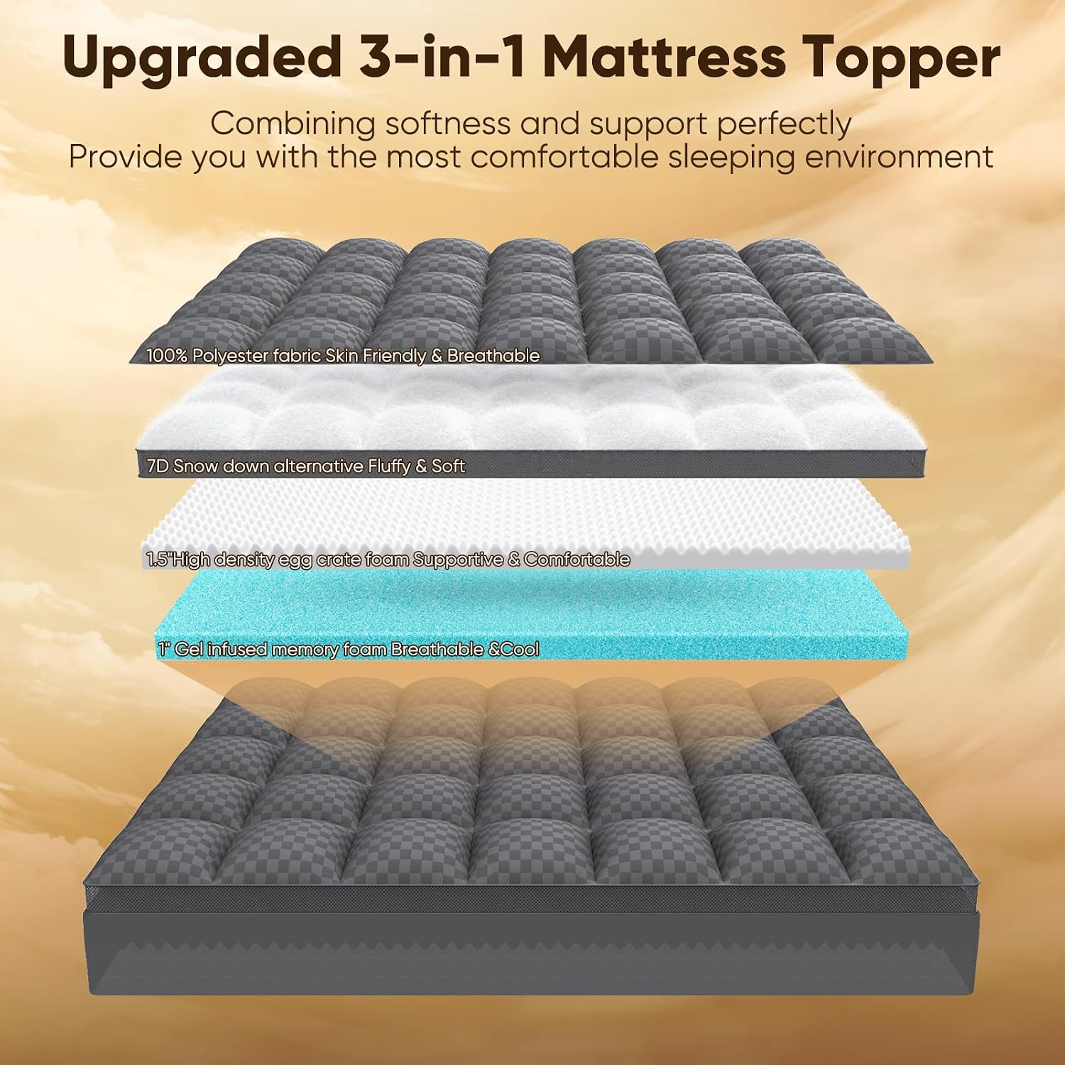 Twin XL Mattress Topper, 4.5 Inch Memory Foam Mattress Topper for Back Pain - 2.5' Cooling Memory Foam Soft and Supportive + 2' Pillow Top Mattress Pad Cover, with 8-21' Deep Pocket, Dark Gray