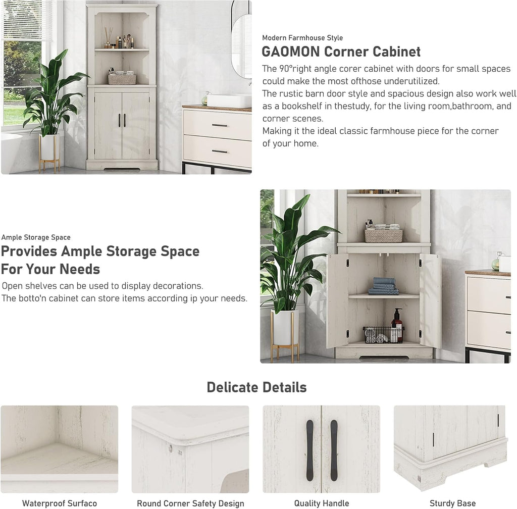 Bellemave Triangle Corner Storage Cabinet, 69.4'' H Tall Bathroom/Kitchen Cabinet with Doors & Shelves, Space-Saving Furniture for Small Spaces (Beige)