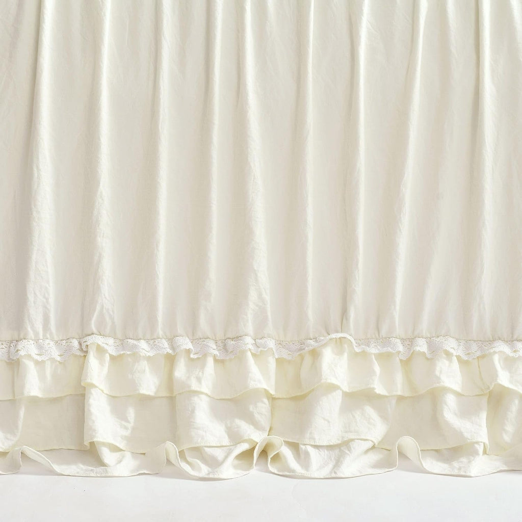 Lush Decor Ella Ruffle Lace Bedspread, 3 Piece Set, Queen, Neutral - Cute Bed Set - Queen Bedding - Beige Bedding - Coquette Decor - Neutral Ruffle Trim - Beige Lace Trim