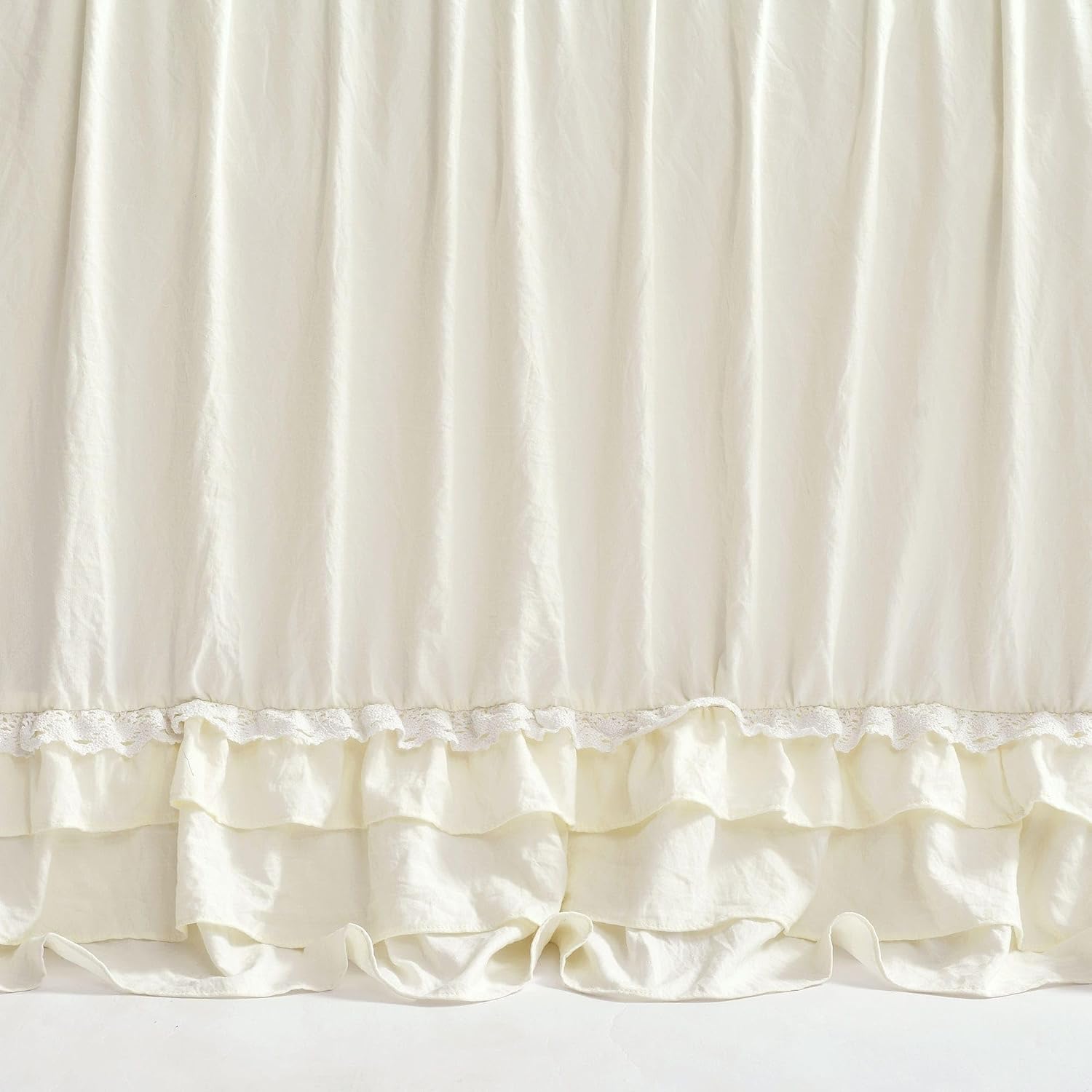Lush Decor Ella Ruffle Lace Bedspread, 3 Piece Set, Queen, Neutral - Cute Bed Set - Queen Bedding - Beige Bedding - Coquette Decor - Neutral Ruffle Trim - Beige Lace Trim