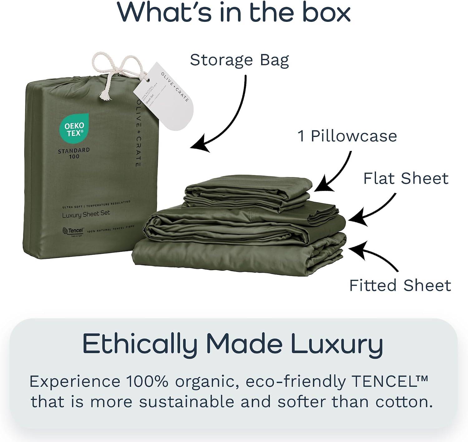 Olive + Crate Tencel Lyocell Eucalyptus Twin XL Sheets - Extra Long Sheet Set - Cooling Tencel Sheets for Hot Sleepers with 16 Inch Deep Pocket Fit - Moss 3-Piece Set