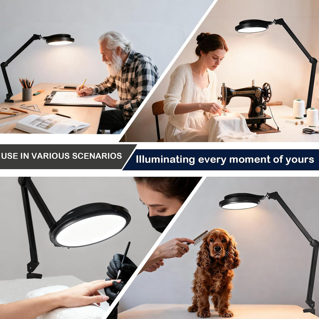 30W LED Desk Lamp with Clamp, 95+CRI, 5 CCT Modes & Dimmable, High CRI>95, Flexible Adjustable Task Light for Office, Makeup, Workbench, Crafts(Black)