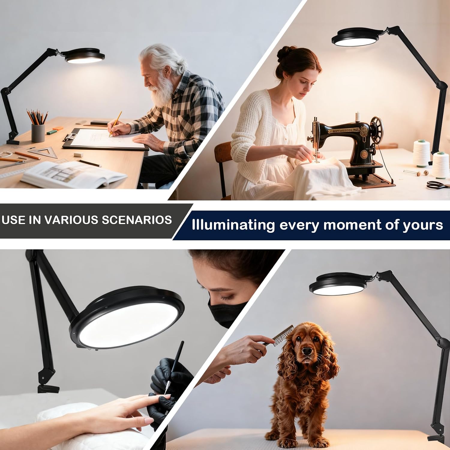 30W LED Desk Lamp with Clamp, 95+CRI, 5 CCT Modes & Dimmable, High CRI>95, Flexible Adjustable Task Light for Office, Makeup, Workbench, Crafts(Black)