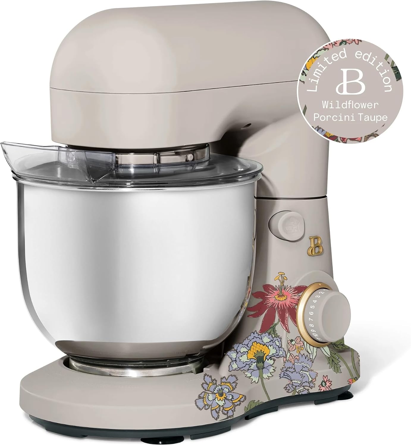 3.5 Qt Stand Mixer, 300W Powerful Motor, Tilt-Head Design with Stainless Steel Bowl, 12 Speeds, Includes Dough Hook Whisk Beater for Baking Mixing (Wildflower Porcini Taupe)