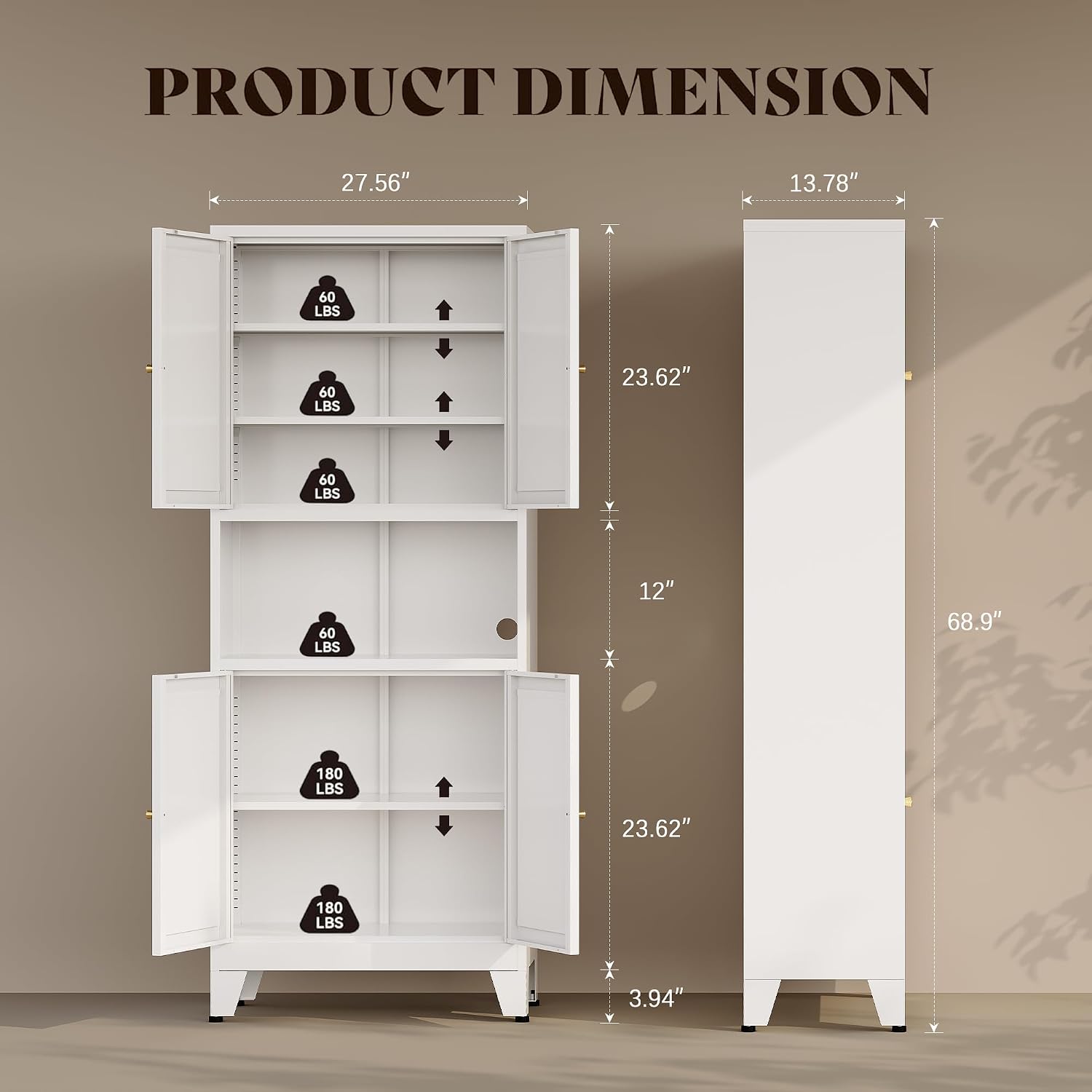 69' H Kitchen Hutch Cabinet with Storage,White Metal Storage Cabinet,Microwave Cabinet,Kitchen Pantry Cabinet with Countertop