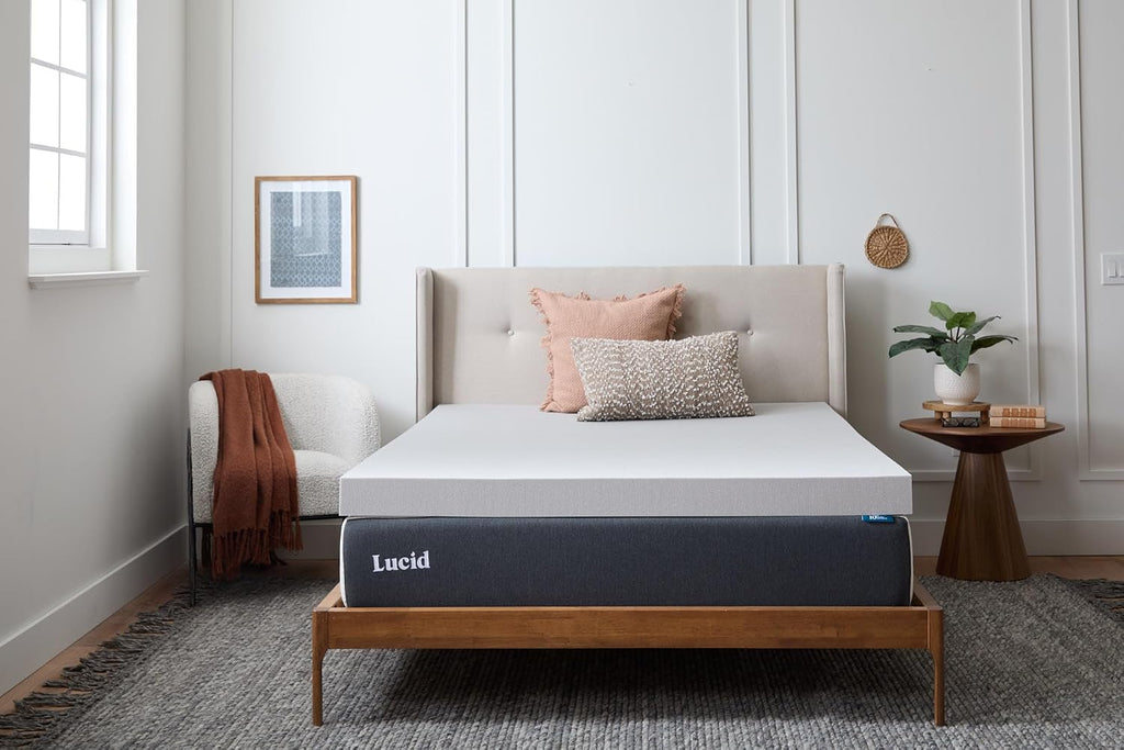 Lucid 4 Inch Bamboo Charcoal Infused Memory Foam Mattress Topper - Full Size – Moisture and Odor Control - Ventilated - Ultra Plush Feel, Pressure-Relief Bed Topper – CertiPur Certified