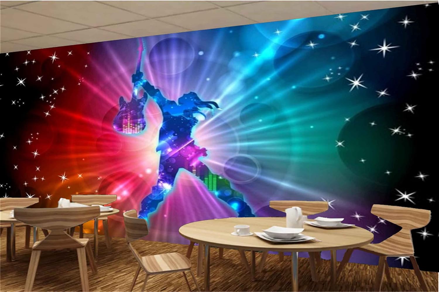 MWZ3476 Singer Guitar Stars Music HD 3D Wallpaper for Disco Club Karaoke[19 ft x 16 ft] / [579 cm x 488 cm]