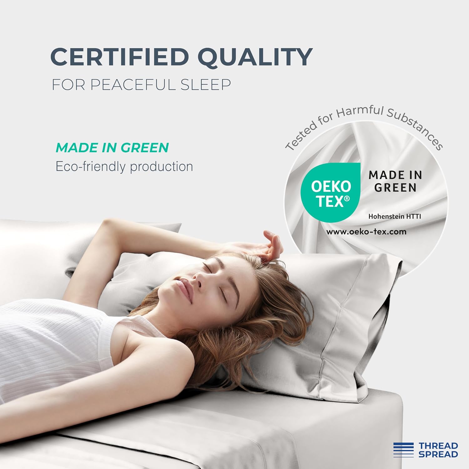 THREAD SPREAD 100% Egyptian Cotton Sheets Queen Size - Luxury 1500 Series Queen Sheet Set Egyptian Cotton (4 PC, Light Grey), Silky Soft, Sateen Weave, Cooling & Breathable, 17' Deep Pocket Bed Set