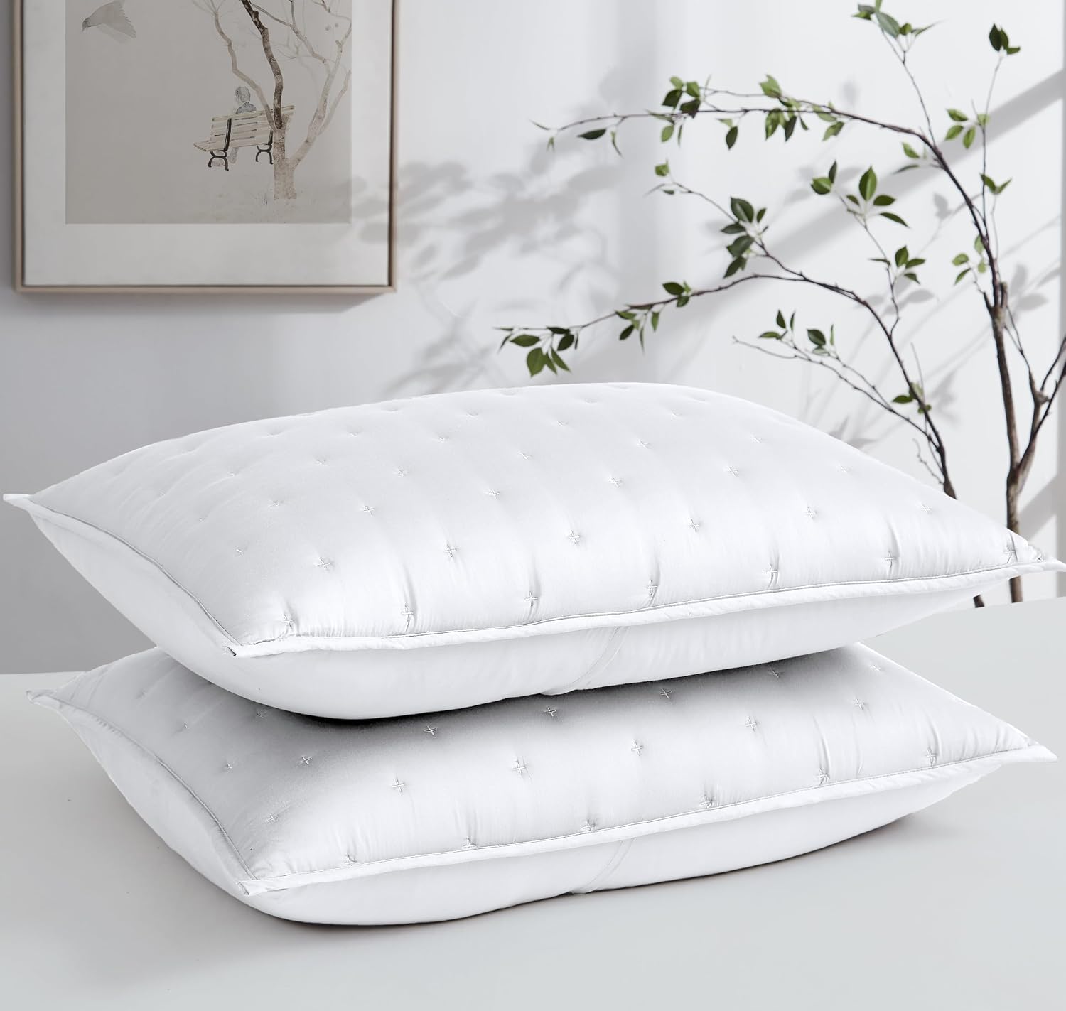 Southshore Fine Living, Inc. King Size White Quilt Bedding Set with 2 Pillow Shams, Rayon Derived from Bamboo Quilt/Bedspread, King Size Coverlet, 300 Thread Count Bedding, Bright White