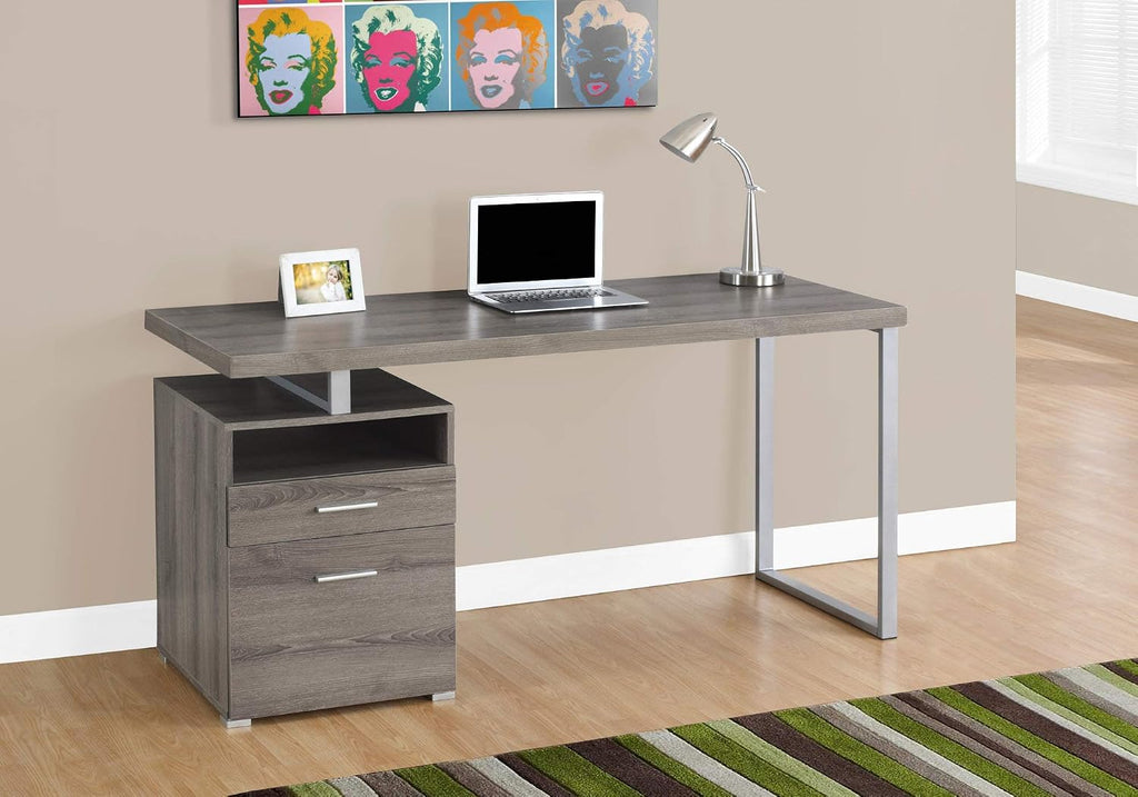 Monarch Specialties Computer Writing Desk for Home & Office Laptop Table with Drawers Open Shelf and File Cabinet-Left or Right Set Up, 60' L, Dark Taupe