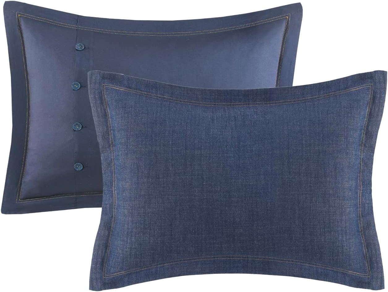 Woolrich Rustic Lodge Cabin Comforter Set - All Season Down Alternative Warm Bedding Layer and Matching Shams, Oversized Full, Perry, Denim Blue