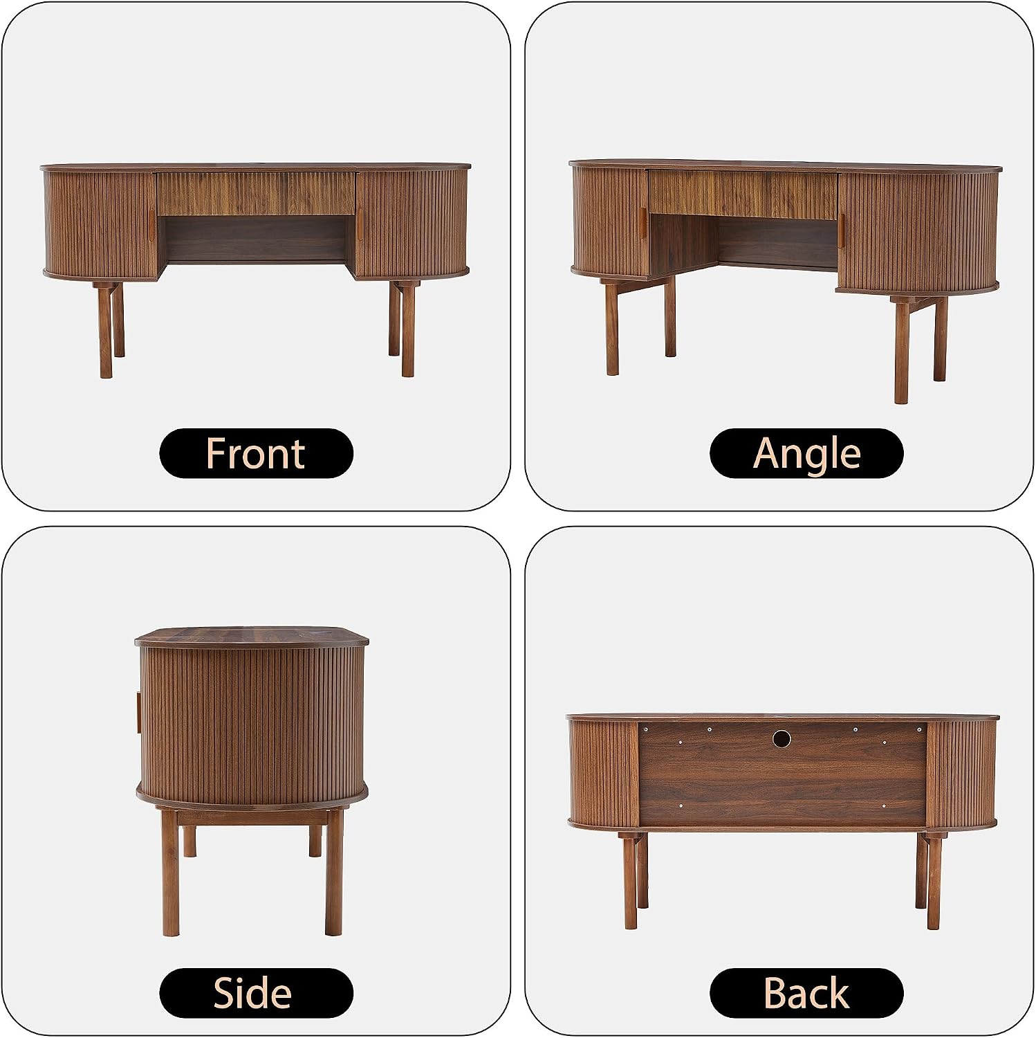 Executive Office Desk with Storage, 63 Inch Large Computer Workstation Desk with Drawer and File Cabinets, Mid Century Modern Fluted Wood Writing Desk for Home Office, Study Room, Living Room, Walnut