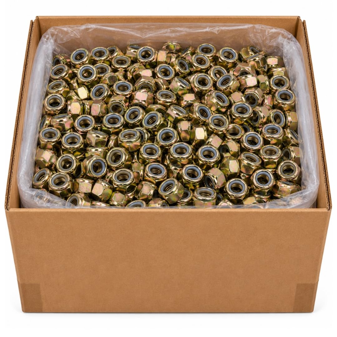 1/2-13 Nylon Lock Nuts (850 Case) – Grade 8 Vibration-Resistant Locking Nuts Coarse Thread for Trailers, Racks & General Mounting – Heavy-Duty Fasteners SAE J995 0.5'