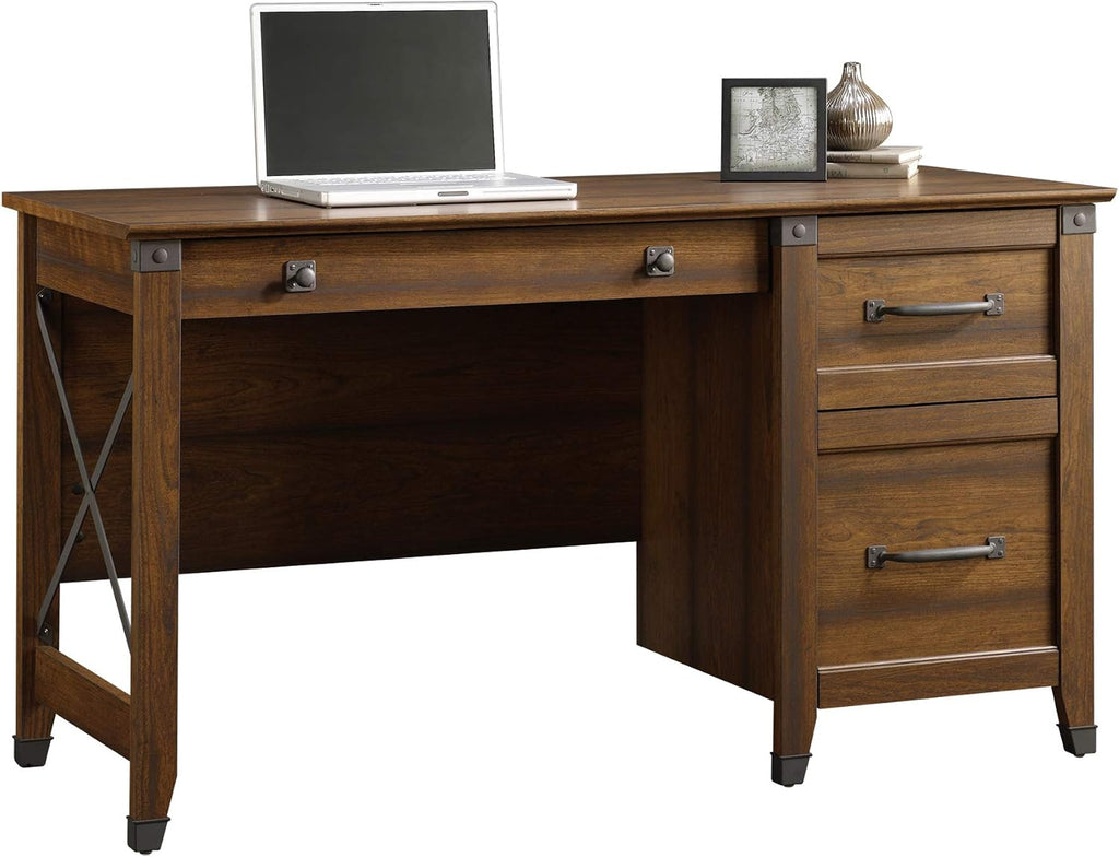 Sauder Carson Forge Vintage Rustic Computer Desk for Home Office with Drawers, in Washington Cherry; L: 53.19' x W: 22.64' x H: 29.80'
