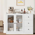 GarveeHome Sideboard Buffet Cabinet with Storage, 43 in Coffee Bar Cabinet with Glass Doors and 3 Drawers, Kitchen Storage Cabinet with Adjustable Shelves for Dining Room, Living Room, White