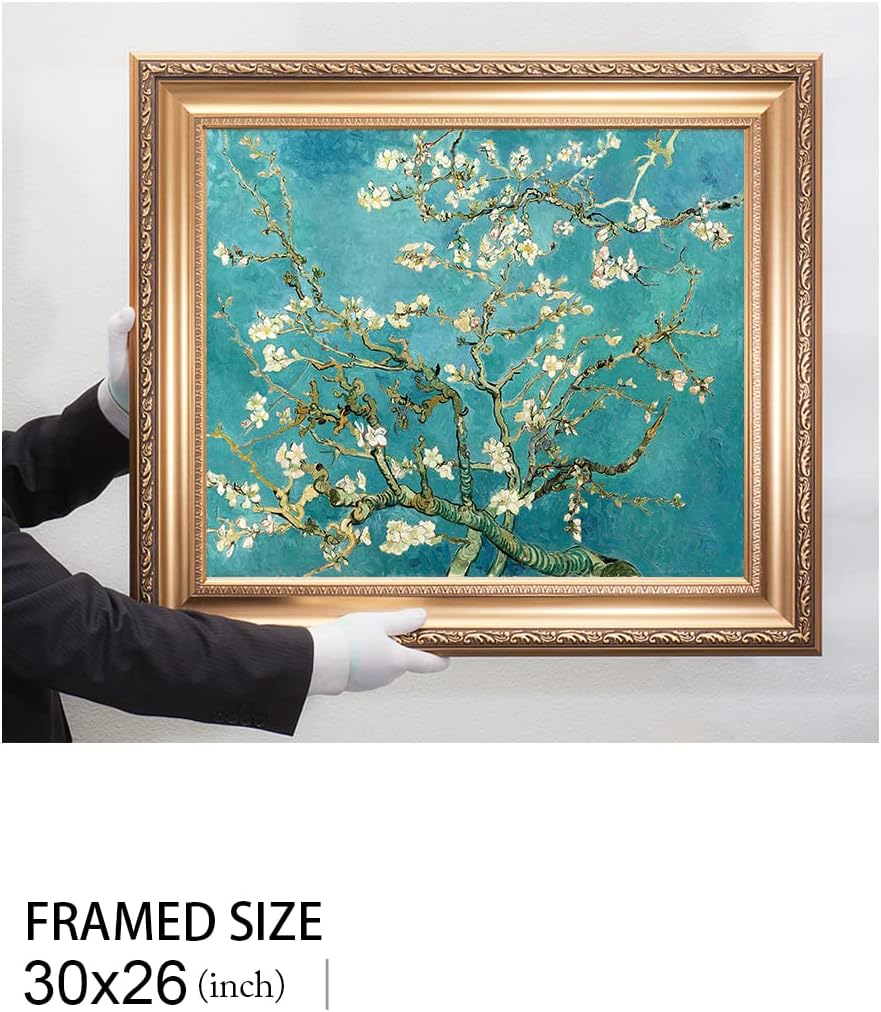 DECORARTS - Blossoming Almond Tree, Vincent Van Gogh Classic Art. Giclee Prints Framed Art for Wall Decor. Framed size: 30x26