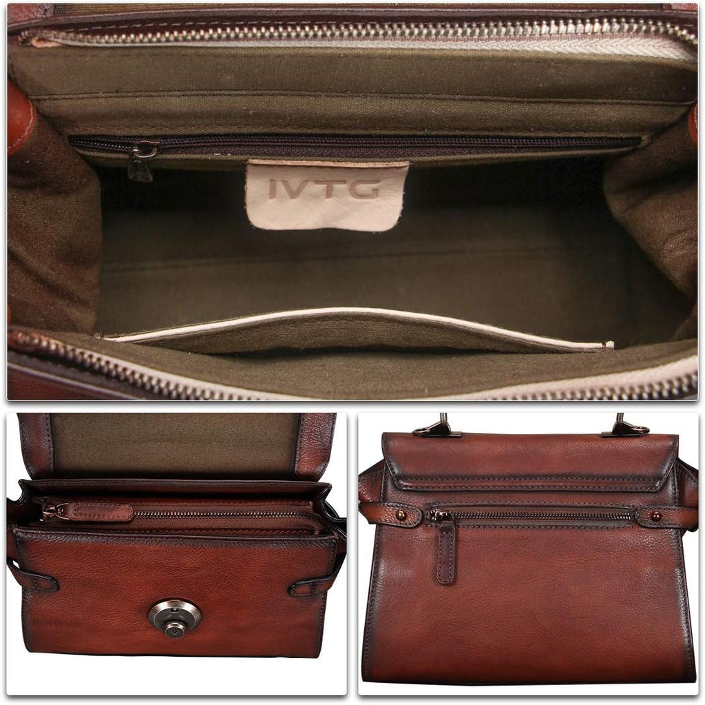 Genuine Leather Purses and Handbags for Women Vintage Real Leather Shoulder Bag Crossbody Purses Satchel Bag with Strap