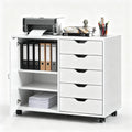 5-Drawer Wood Drawer Cabinet, Office Storage Cabinet with Adjustable Shelf & Wheels, Printer Stand for Home Office, White, 15.7' D x 30.7' W x 25.4' H