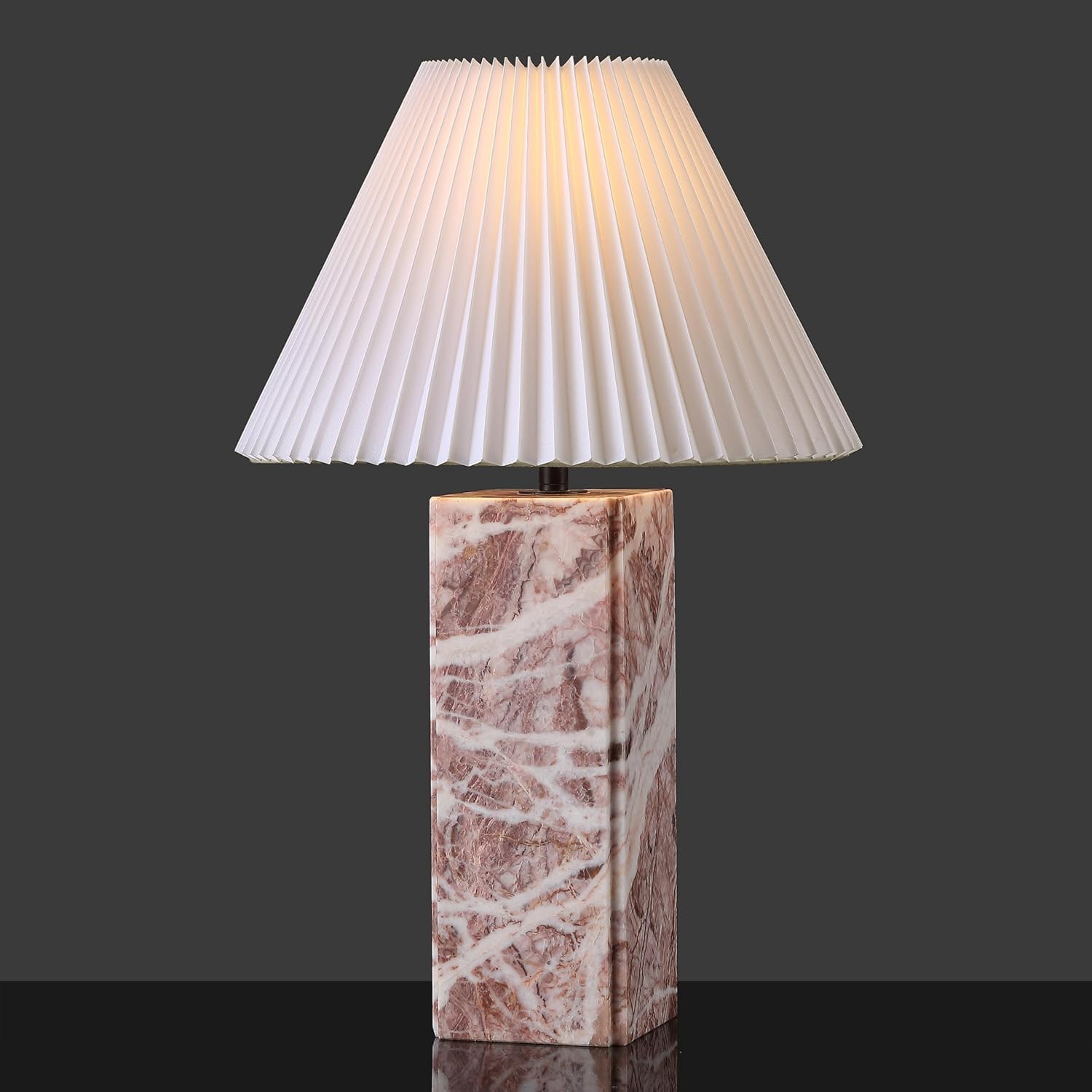 SAFAVIEH Couture Lighting Collection - Mackenzie Square Tan Marble Table Lamp, 25' Modern Bedside or Living Room Light with White Cotton Shade, Dimmable with LED Bulb (CTL1080E)