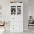78 inch Tall Kitchen Pantry Cabinet with 3 Drawers and Adjustable Shelves, Wood Storage Cabinet with Drop-Down Surface and Glass Doors for Dining Room and Living Room (White//3)