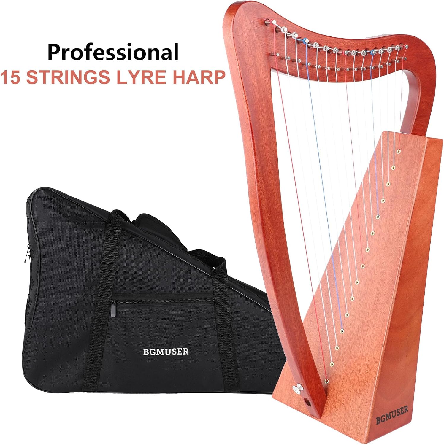 Professional Harp Instrument 15 Strings International Standard Nylon string Lyre Harp with Bag/Strap/Tuning-Wrench