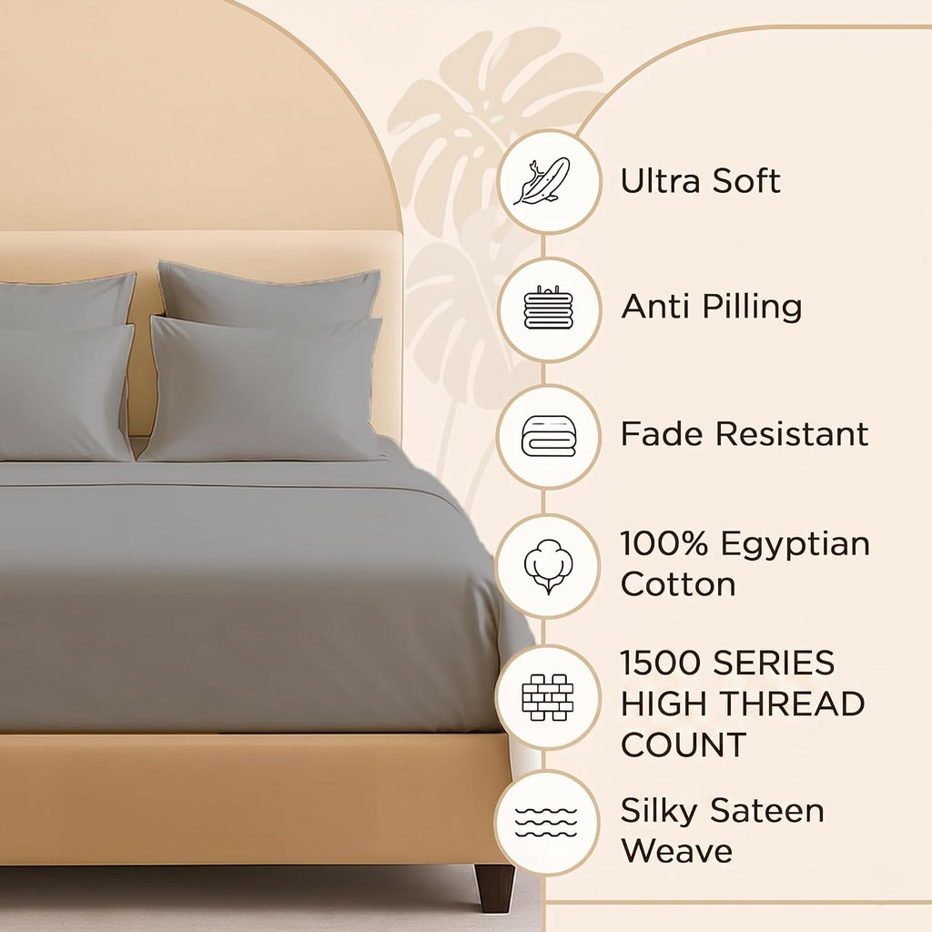 Bluemoon Homes 100% Egyptian Cotton Sheets Queen Size Sheet Set, Luxury Deep Pocket Queen Sheet, 1500 Series Soft & Ultra Smooth, 4 Piece Cool Durable Bedding Sheets & Pillowcases - Dark Grey
