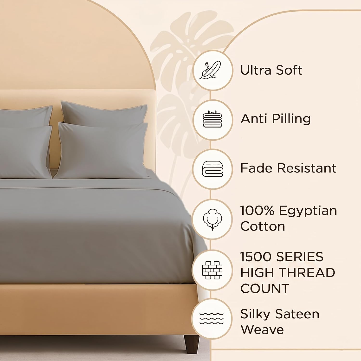 Bluemoon Homes 100% Egyptian Cotton Sheets Queen Size Sheet Set, Luxury Deep Pocket Queen Sheet, 1500 Series Soft & Ultra Smooth, 4 Piece Cool Durable Bedding Sheets & Pillowcases - Dark Grey